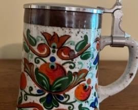Rein Zinn Ceramic hand painted and pewter lid stein. 