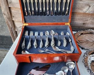 Lot 1 - Wallace "Grand Baroque" Sterling Silver Flatware 102 pcs + Silverplate Holloware