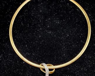 Lot 4 - 14K Yellow / White Gold Omega Necklace with Diamond Slide