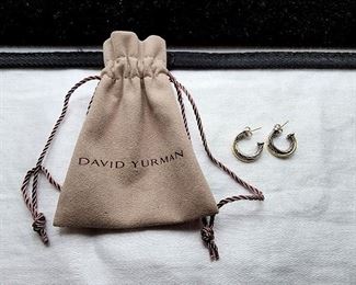 Lot 6 - David Yurman 18K Yellow Gold / Sterling Silver Crossover Hoop Earrings