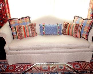 Lot 19 - Charles Stewart Co. Cream Upholstered Camelback Sofa