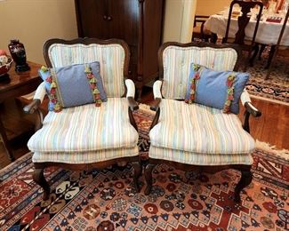 Lot 20 - Pair of Striped Upholstered Armchairs