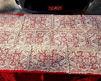 Lot 41 - Antique Filet Lace Table Runner & Placemats
