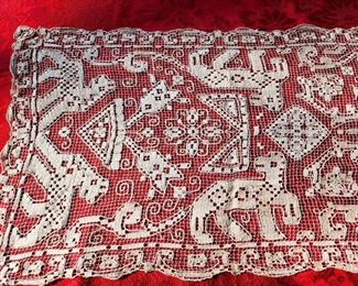 Lot 41 - Antique Filet Lace Table Runner & Placemats