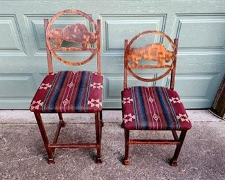Lot 73 - Handcrafted Rustic Iron Bison Silhouette Chairs