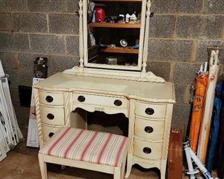 Lot 80 - Vintage Cream Painted Vanity & Stool