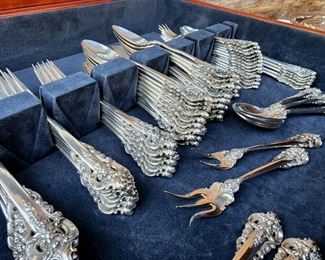 Lot 1 - Wallace "Grand Baroque" Sterling Silver Flatware 102 pcs + Silverplate Holloware