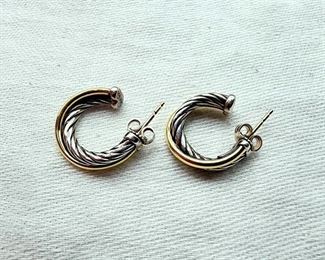 Lot 6 - David Yurman 18K Yellow Gold / Sterling Silver Crossover Hoop Earrings