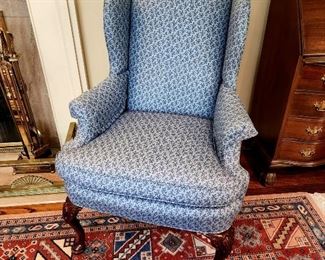 Lot 18 - Pair of Charles Stewart Co. Blue Upholstered Wingback Armchairs