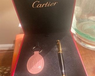 Cartier leather key ring and pen (nib)