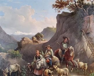 Large Antique musical painting with clock