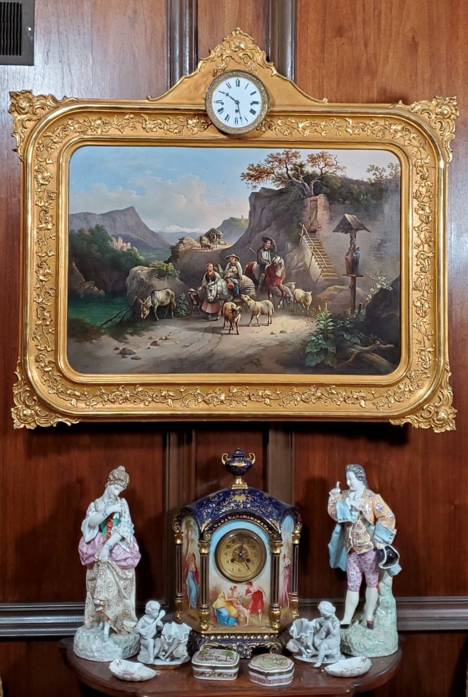 Biedermeier painting clock w/ musical movement 