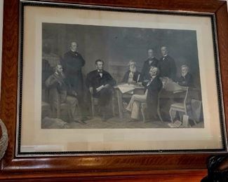 Very large 19th century steel engraving..."First Reading of the Emancipation Proclamation to the Cabinet"
