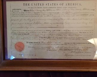 1853 Land grant sugned by President Franklin Pierce, 14th U. S. President