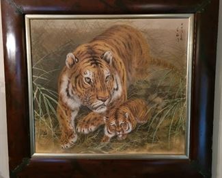 Original large Japanese tiger and cub painting 
