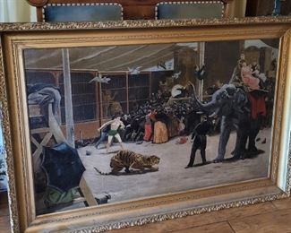 Very large vintage 19th. Century Circus Big Top oil painting. Approximately 30"x50"