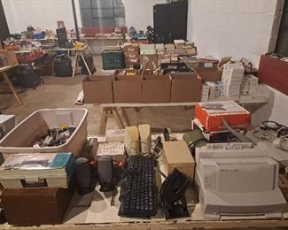 Office supplies, speakers, printer, hole puncher, etc.