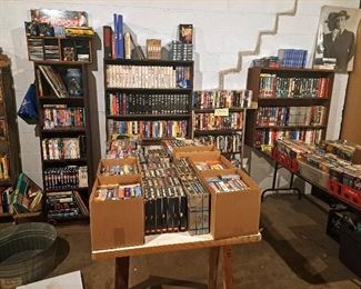 VHS department.  Includes many blank tapes still in box.  Come pore through for treasures!