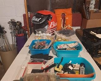 Fishing lures and equipment, golf balls, other sports stuff. 