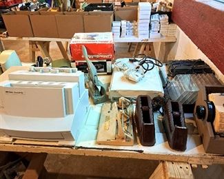 Rolodes, tape dispensers, printer, scanner