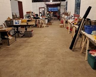 The space just keeps on.  On the final day, antique doors and many new and sturdy saw horses will be for sale.  The warehouse has to be cleared out for rent. 