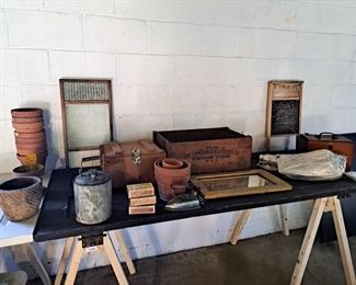 Old washboards, boxes and other collectible things.