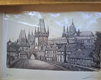 Lithograph of Charles Bridge in Prague