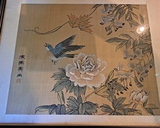 Peaceful Chinese painting on silk. 