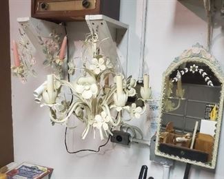 Italian Chandelier with matching candle holders and mirror 