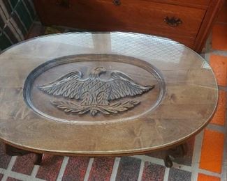 Carved Eagle Table with glass top