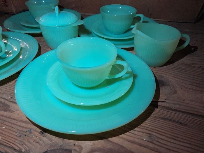 Vintage Jadeite Luncheon Set (4 Cups, 4 Small Plates, 4 Large Plates, Creamer, & Sugar)