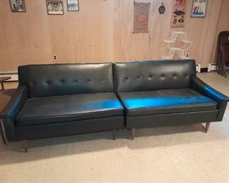 FABULOUS Vintage Mid-Century Modern Black Sleek Couch W/ Wooden Feet
