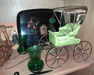 Vintage Ceramic Carriage Display W/ Enameled Tray