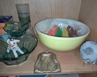 Vintage Glass Snack Bowl & Yellow Pyrex Bowl