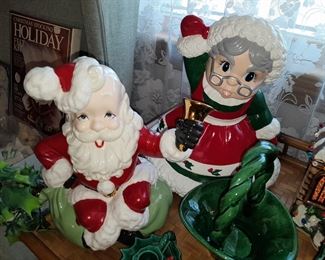 Vintage Large  Handpainted Ceramic Santa & Mrs.Claus