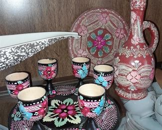 Handpainted Wooden Decorative Glasses & Tray
