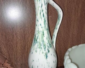 Vintage Mid-Century Modern Green & White Speckled Pottery Vase