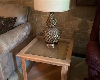 One of a pair of end tables with display top