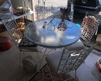 Metal MCM patio set - 4 chairs and glass top table