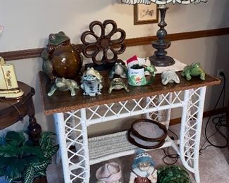 Wicker table with wood top and home decor 