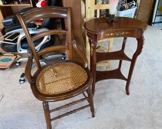 Woven bottom chair and elegant side table