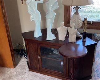 TV stand with 80s angular ceramic figures