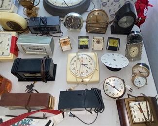 Tables are loaded with vintage clocks