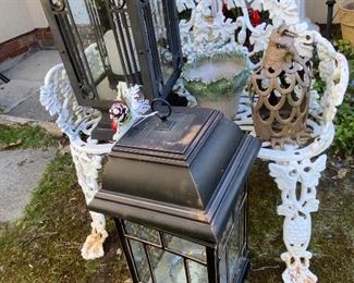 Iron bench and solar lanterns