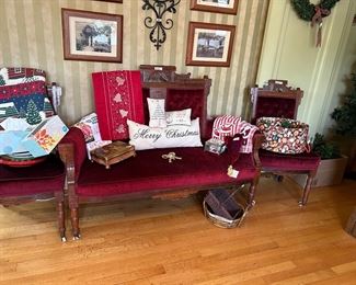 Victorian love seat, 2 side chairs