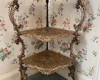 Victorian Style Solid Brass Three Tier Corner Table