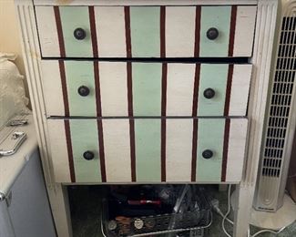 3 Drawer Striped Nightstand