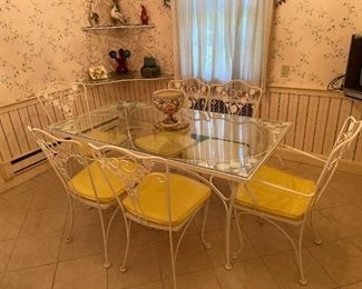 Metal Glass Top Table w/ 4 Side and 2 Armchairs 