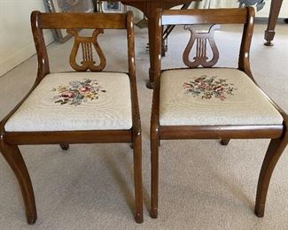 2 Floral Needlepoint Harp Back Side Chairs