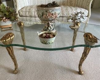 Gold Gilt Footed Glass Top Coffee Table